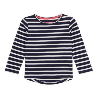 Girls' navy striped print long sleeved top